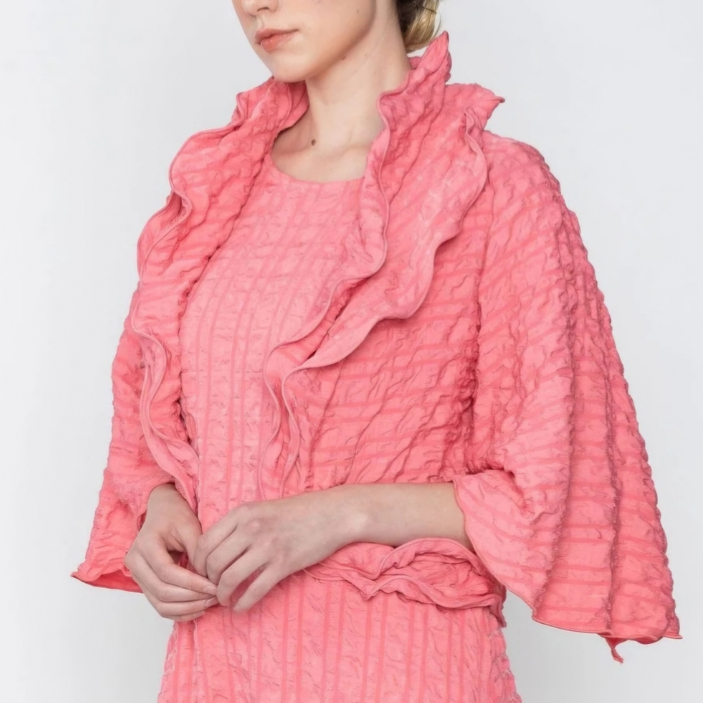 IC Collection NWT Rose Bubble Check Ruffle Structured Open Jacket Size L